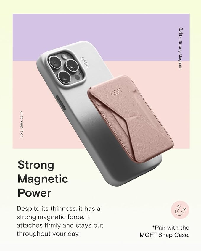 MOFT Magnetic Wallet Stand Compatible with iPhone 17/16/15/14/13/12 Series, Angle Adjustment & Magsafe Compatible MOVAS Phone Stand,Classic Nude