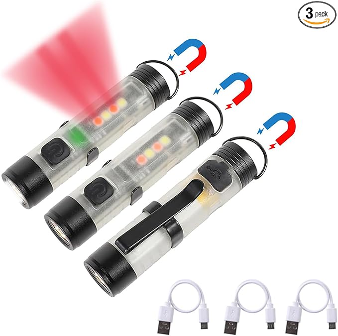 3 Pack Rechargeable Keychain Flashlight, 300 Lumens USB C Rechargeable EDC Flashlights, Portable Small Mini Tiny Led Flashlight with Pocket Clip for Camping, Hiking, Emergencies Travel