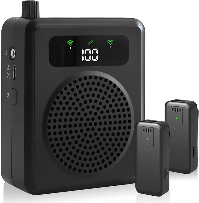 Wireless Voice Amplifier with Lavalier Microphones, Portable Voice Amplifier, Microphone with Speaker, Mini Megaphone with Clip on/Lapel Mic Teacher Microphone for Classroom Speech