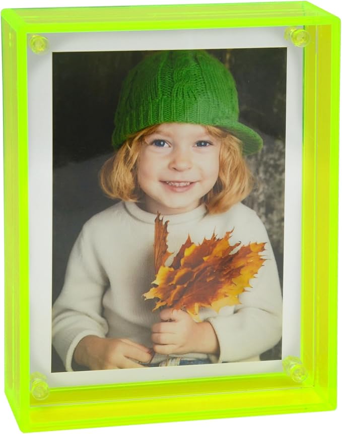 Gelite Acrylic 5X7 Picture Frame to Display 5x7 4x6 Pictures Mat-free Neon Floating Photo Frame for Wall and Tabletop, Neon Green