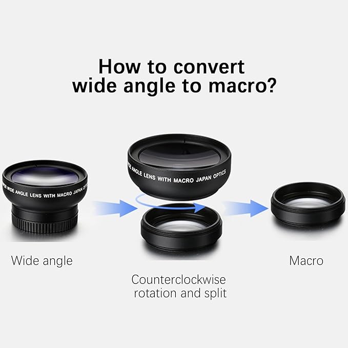 Clip On Phone Lens – 0.45x Wide Angle 15x Macro, Durable ABS Aluminum Alloy Build, Optical Lens Attachment, Compact Portable Design | Perfect for Smartphone Photography Macro Shots Landscape Travel