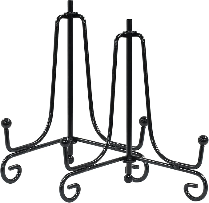 Hordion 2 Pack Plate Stand, 4 Inch Black Iron Easel Photo Display Stand Plate Holder for Picture Frame Book Tabletop Art Platter