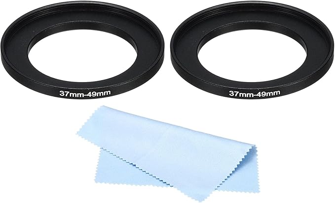PATIKIL 37mm-49mm Metal Step Up Ring with Cleaning Cloth, 2 Pack Camera Lens Filter Adapter Ring Aluminum Filter Adapter Ring for Camera Lenses Hood, Black