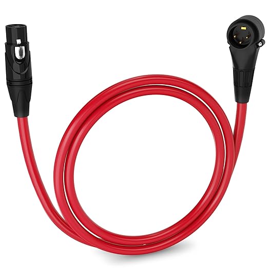 LyxPro 3 Feet Right Angle XLR Male to Female 3 Pin Mic Cord for Powered Speakers Audio Interface Professional Pro Audio Performance Camcorders DSLR Video Cameras and Recording Devices - Red