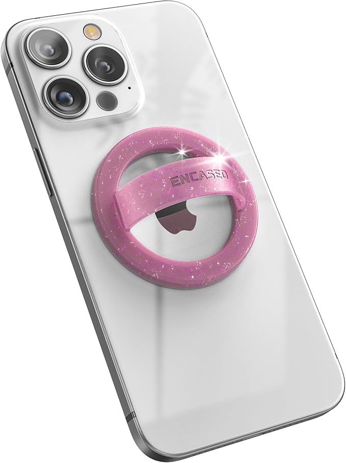 Encased Magnetic Phone Grip Holder (Compatible with MagSafe) Thin Silicone Finger Loop Ring for iPhone (Pink Glitter)