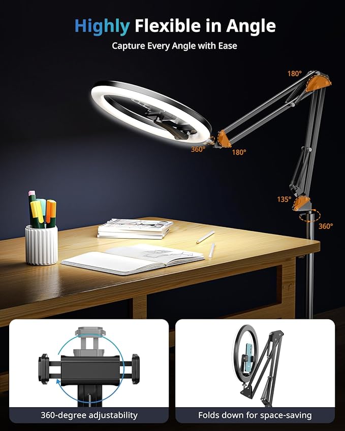 UBeesize 12" Ring Light Tripod for iPhone with Overhead Phone Mount, 75" Tall Ring Lights with Stand and Camera Mounts for Photography/Live Streaming/TikTok/YouTube Content Creation