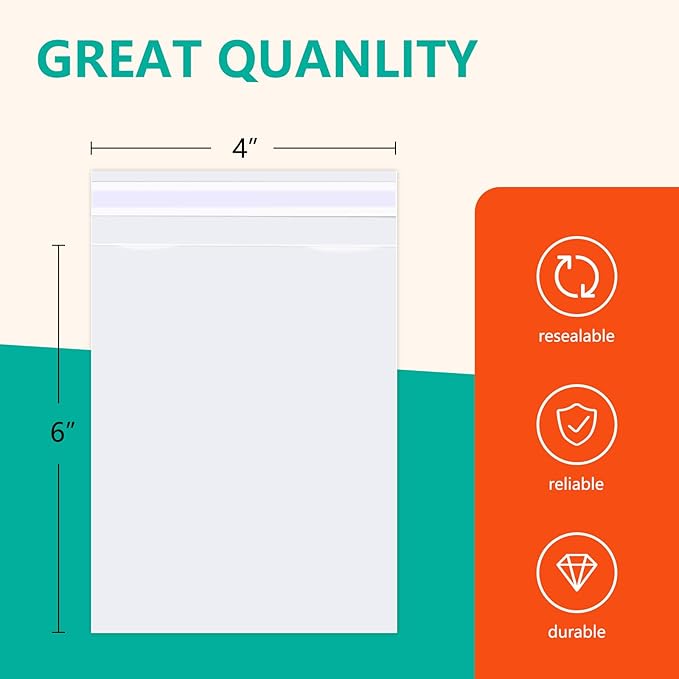 iMailer - 1000 Pcs - 4" x 6" Clear Plastic Cellophane Bags - Self Sealing Cello Bags for Bakery, Cookies, Photo, Prints, A1 Cards, Envelopes