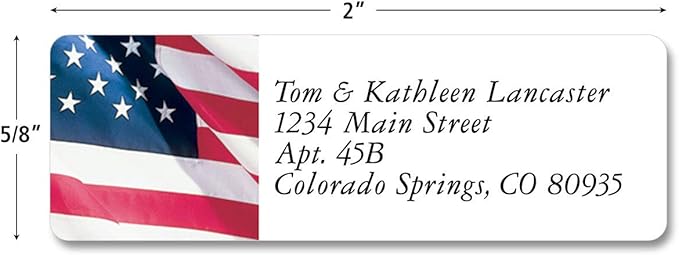 Colorful Images Patriotic American Glory Return Address Mailing Labels, Personalized in The USA with Names & Addresses, Set of 240 Self Adhesive, Easy Peel Flat Label Sheets, ⅝ x 2", 1 Design