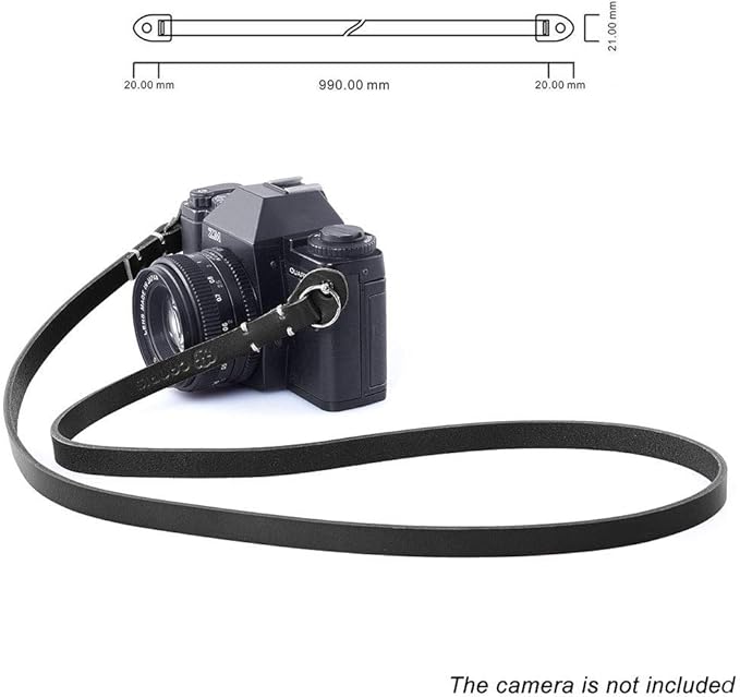 Genuine Slim Leather Camera Neck Shoulder Strap compatible with Fujifilm Sony Olympus Lecia, Vintage Leather Camera Strap (Black Color)