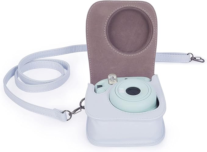 Phetium Instant mini 12 Camera Protective Case Compatible with Instax Mini 12 11,PU Leather Bag with Pocket and Adjustable Shoulder Strap (Clay White)