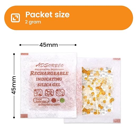 ADSorbco 2 Gram (200 Pack) Silica Gel Packets - Desiccant Packs for Storage, Moisture Absorbers for Food, Rechargeable, Orange-to-Green & White Blend for Food Storage, Electronics, Jewelry, Safes