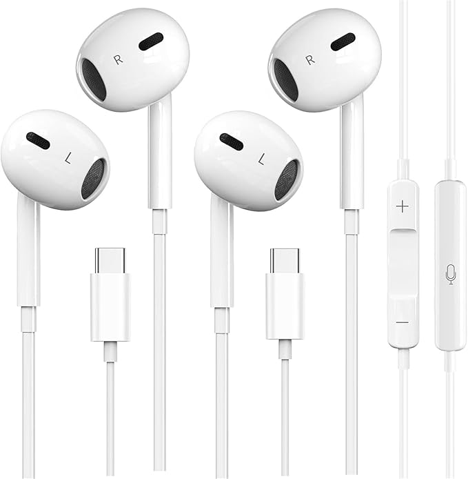 2 Pack USB C Headphones for iPhone 17/16/15 Pro Max, Wired in-Ear Earphones Type C Earbuds with Mic & Volume Control Compatible with iPhone 17/16/15 Plus/Air/Pro, iPad Pro, Most USB C Jack Device