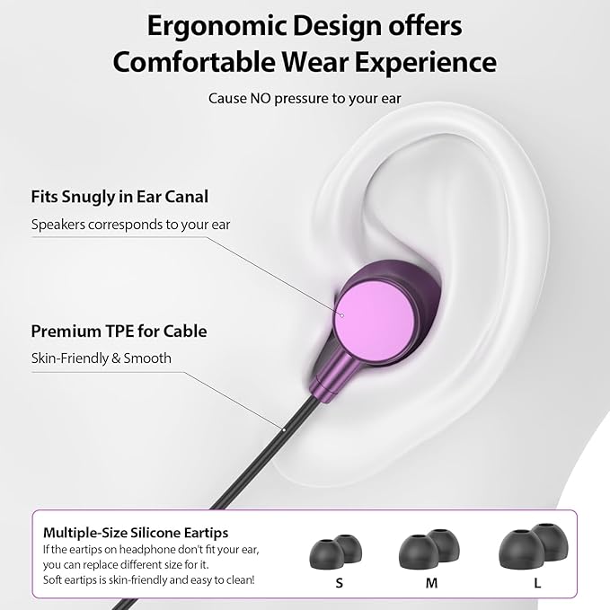 Jiunai USB C Earbuds for iPhone 17 16 Type C Wired Headphones Mic In Ear Buds Magnetic S M L Ear Tip Plug & Play HiFi Sound Corded Earphones for iPhone 15 Galaxy S26 S25 S24 for iPad Pixel 10 9 Purple