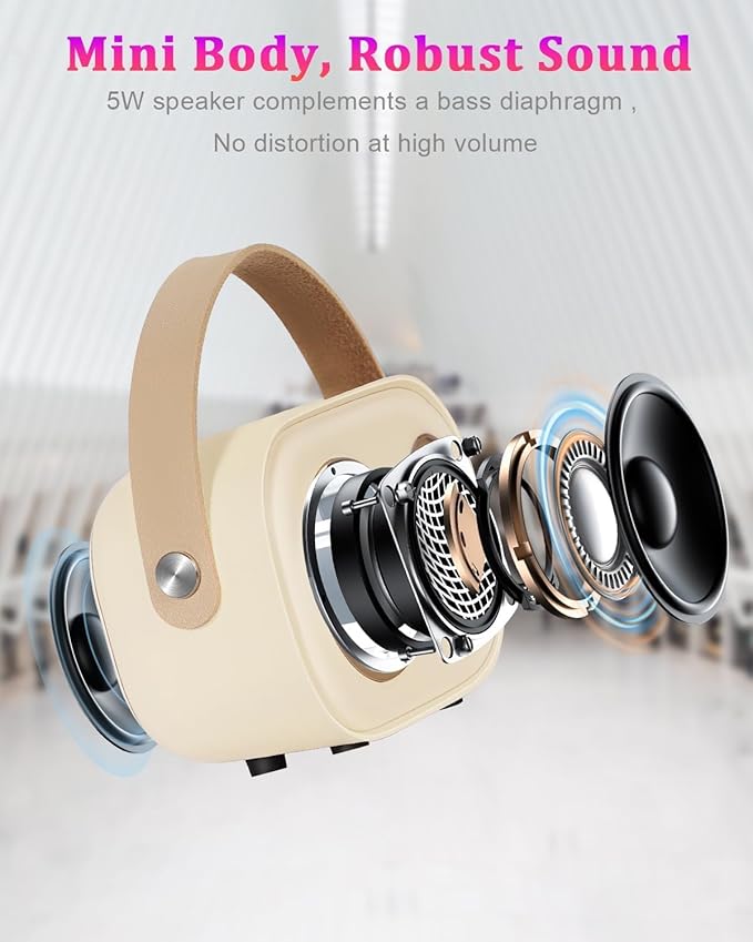 PRUNUS C20 Mini Karaoke Machine,Valentines Day Gifts for Her Him Kids Mens,Portable Bluetooth Speaker with 2 Wireless Microphone for Boys Girls 3-12+ Years Old Birthday Party Beige