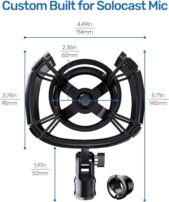 Custom Built for HyperX SoloCast Shock Mount, 2026 Upgrade Anti-Vibration Suspension Elastic Shock Mount Holder Clip Mics Stand Compatible with SoloCast Microphone