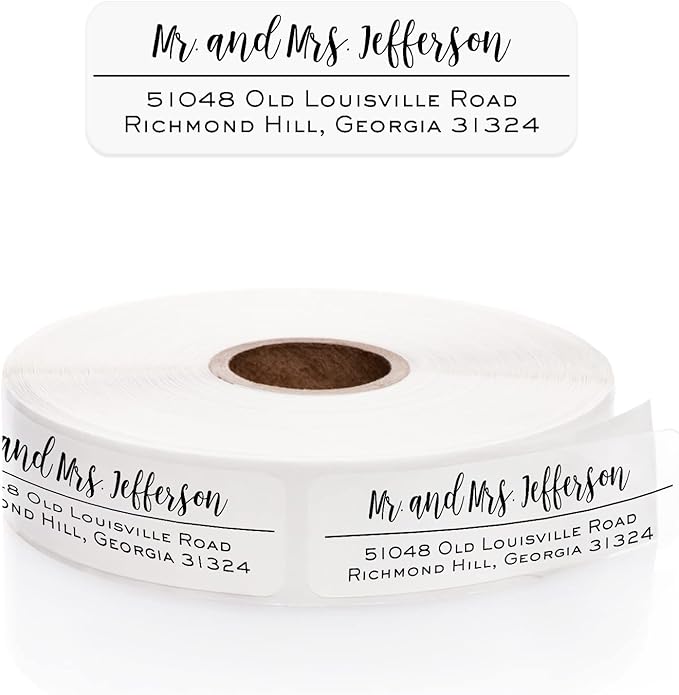 Clear Mixed Font Rolled Address Labels / 250 Personalized Return Address Labels/Designer Address Stickers in Elegant Plastic Dispenser