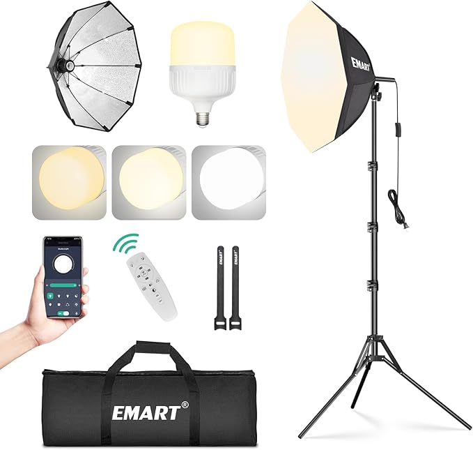 EMART Softbox Photography Lighting Kit, 20"x20" Pull Soft Box, 50W 3000K-6000K LED Bulb, Professional Photoshoot Equipment for Studio Lights, Portrait, Video Recording(1 Pack)