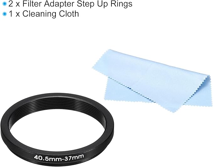 PATIKIL 40.5mm-37mm Metal Step Down Ring with Cleaning Cloth, 2 Pack Camera Lens Filter Adapter Ring Aluminum Filter Adapter Ring for Camera Lenses Hood, Black