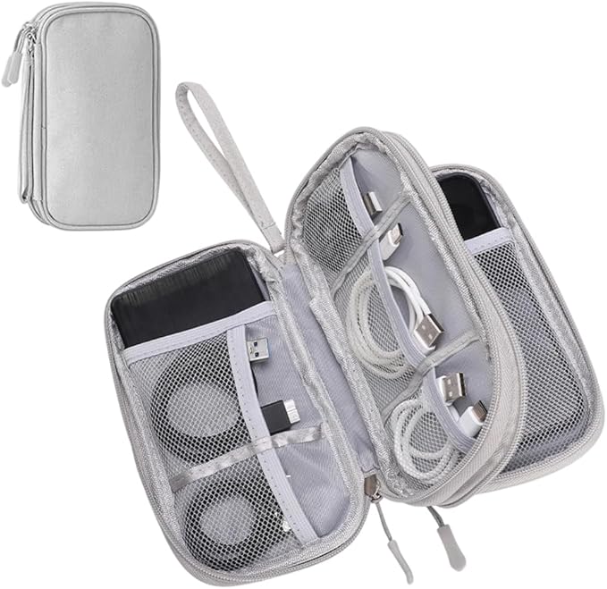 Cord Organizer Travel,Electronic Data Cable Organizer Pouch Black,Tech Accessories Compact Storage Bag for Earphone Case,Charger,AirPods,HDMI,Travel Essentials for Men Women (Gray)