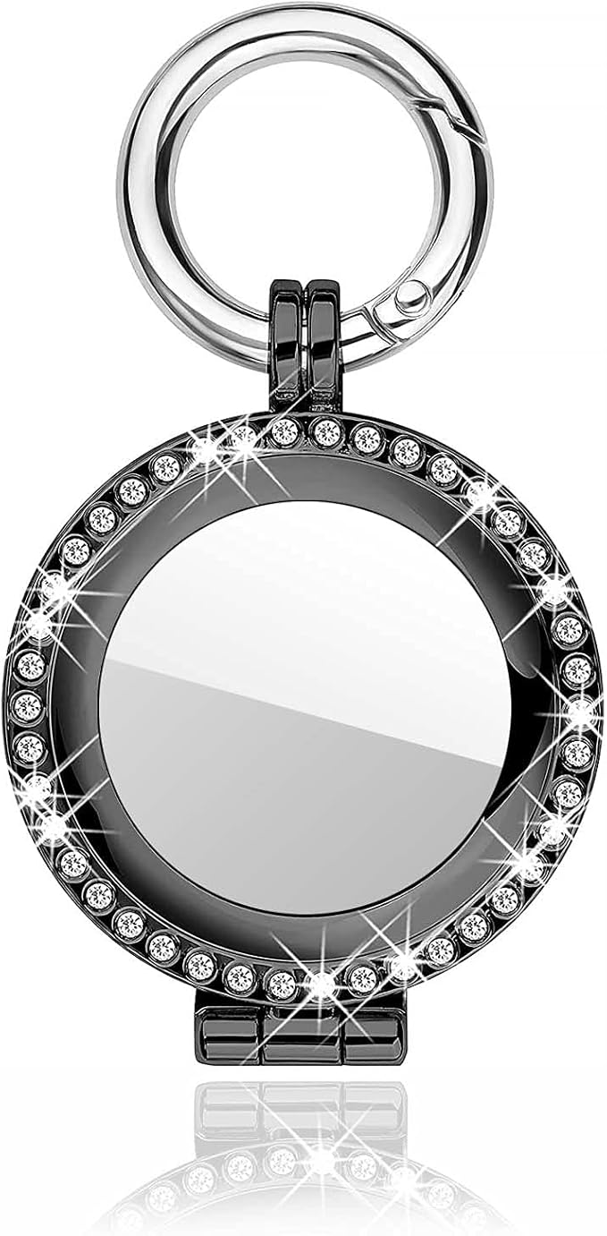 Airtag Holder,Metal Air Tag Case with Keychain,Rhinestone Bling AirTag Holders,Anti-Scratch Airtags Key Chain for Apple Air Tags (Black)