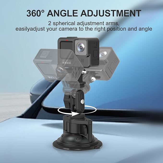 MINIFOCUS Suction Cup Camera Mount with Phone Holder, Car Camera Mount with Ball Head Magic Arm for Windshield Dash Compatible with GoPro Hero 11/10/9, DJI Osmo Action/Procket, Insta360 X5/4/3