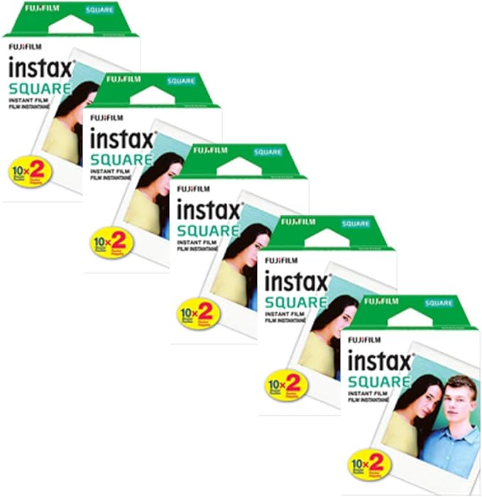 Fujifilm instax Square Instant Film + Hanging Photo Frames for Square Film Assorted Colors – Deluxe Accessory Bundle (100 Exposures)