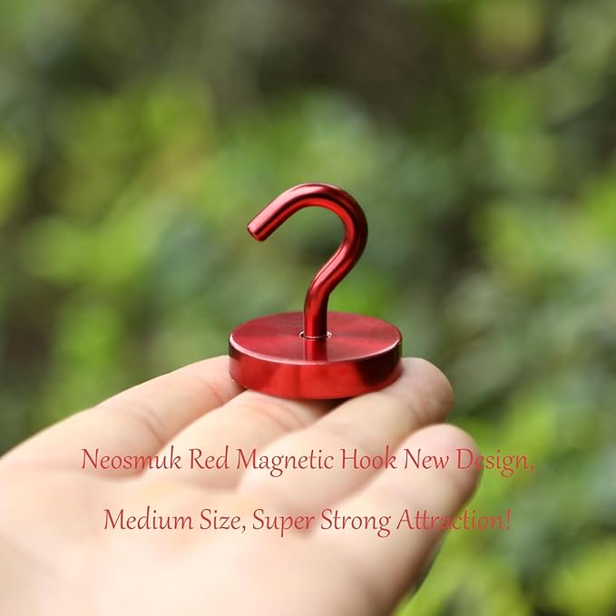 Neosmuk Magnetic Hooks, Cruise Ship Essentials, 130lb+ Heavy Duty Magnetic Hooks for Cruise Cabins, Refrigerator, Grill, Hanging, and Travel | Extra Strong Must-Haves Magnet Hook,Red