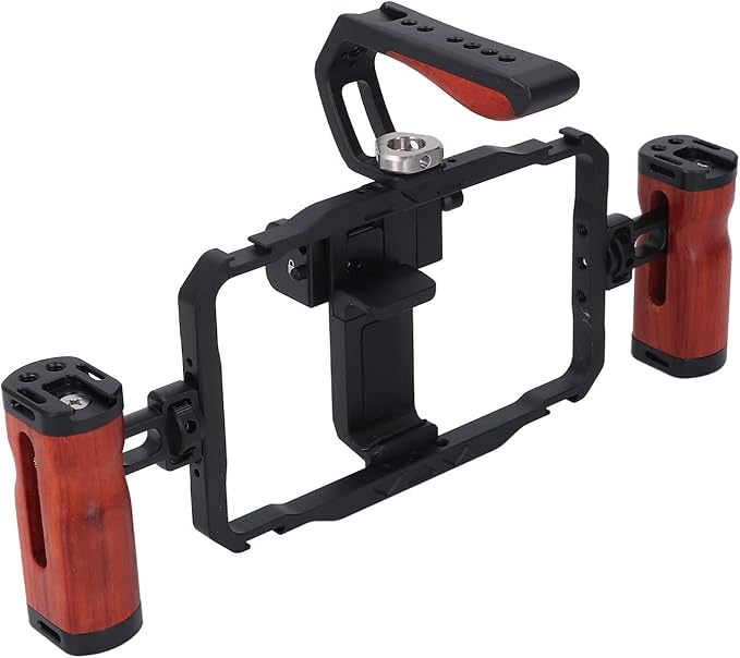 Smartphone Video Rig Kit, Aluminum Alloy Detachable Dual Handles Portable Phone Cage, Universal Handheld Stabilizer with Expansion Ports for Vlogs Videos Live Streaming