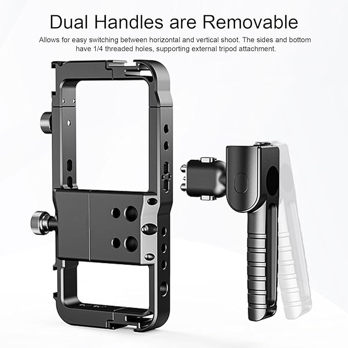 Handheld Phone Video Rig, Aluminum Smartphone Cage Stabilizer Kit with Rotatable Handles and Bluetooth Remote, for Vlogging Filmmaking and Content Creation