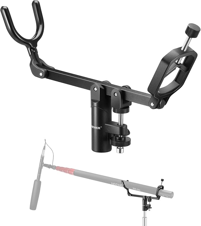 NEEWER Mic Boom Pole Support Holder with 5/8" Stud for Light Stand Boom Arm C Stand, Metal Nonslip DSLR Video Microphone Shotgun Mount Adapter, -15°/+30° Tilt, Max Load: 17.6lb/8kg, CM-NA-2