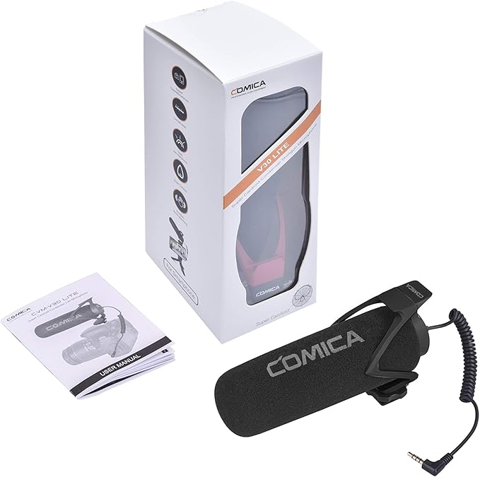 COMICA CVM-V30 LITE Video Microphone,Super-Cardioid Condenser On-Camera Shotgun Microphone for Canon Nikon Sony Panasonic DSLR Cameras,Mic for iPhone Android Smartphone with 3.5mm Jack(Black)