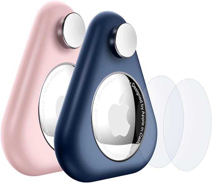 Airtag Holder for Kids Hidden,2PCS GPS Tracker Case, Anti-Removal Airtag ABS Case with Pins, Suitable for Children, Elderly, Pets, Backpack, Luggage（Pink,Navy Blue）