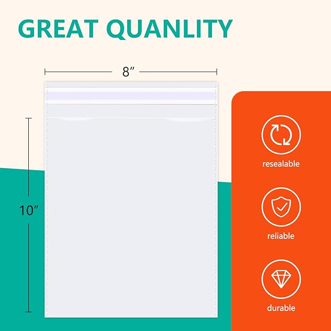 iMailer - 1000 Pcs - 8" x 10" Clear Plastic Cellophane Bags - Resealable Self Sealing Cello Bags for Artwork Cards & Envelopes, Photo, Prints, Candies