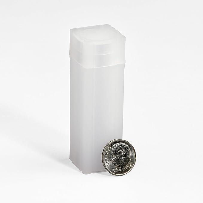 Lighthouse - Square Coin Tubes - Convenient Push Top, Virtually Unbreakable, Acid Free and Archival Quality - Coin Tubes for US Dimes, 10 Pack