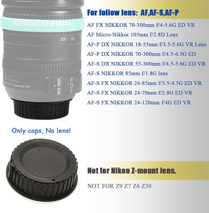 Rear Lens Cap and Front Body Cap for Nikon D850 D7500 D3500 D5600 DSLR with AF,AF-S,AF-P Lenses，Replaces Nikon BF-1B Cap and Fire Rock Hot Shoe Cover with Bubble Spirit Level(2+2+2 Pack)