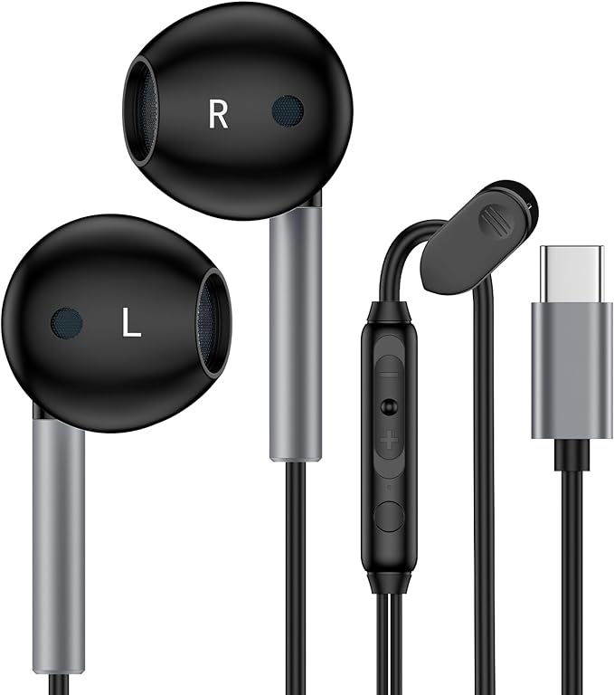 USB C Headphones Wired Earbuds for iPhone 17 Pro Max/Air/16e/16 Pro Max/16 Pro/16 Plus/16/15 Pro Max/15 Pro, Type C Earphones Wired Noise Canceling Ear Buds with Microphone for Samsung A17 A16 S25 S24