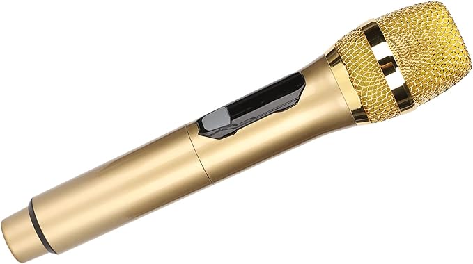 Handheld Microphone, Plug and Play Karaoke Wireless Microphone 50m Receiving 600Hz to 800KHz Multipurpose for Home (Gold)