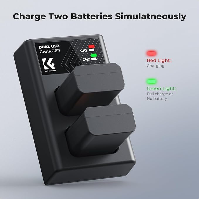 K&F CONCEPT NP-FW50 Battery and Dual Slot Charger for Sony ZV-E10 A6500 A6400 A6300 A6000 A7 A7II A7RII A7SII A7S A7R A7R2 NEX-3 NEX-5 Cameras