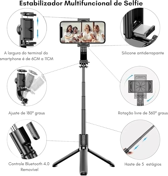 Gimbal Stabilizer for Smartphone,Selfie Stick Tripod with Remote Control Auto Balance 360° Rotation 1-Axis Phone Gimbal for Group Selfies Live Streaming Video Recording