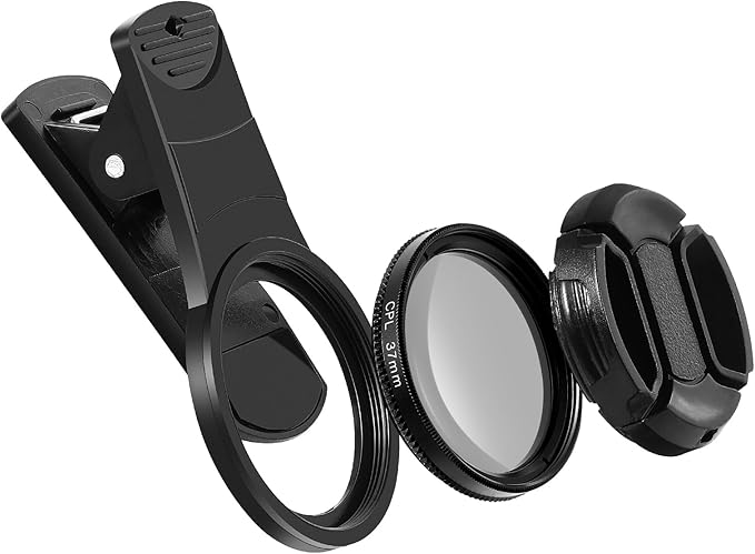 Mobile Phone Lens Set - 37mm Cpl Polarizing Lens Filter Kit for Smartphones Includes ClipLens Cover Storage Bag & Cleaning Cloth Enhance Color Saturation & Reduce Reflections