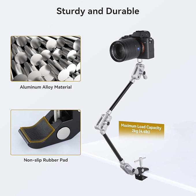 UTEBIT 22" Magic Arm w Clamp Mount, Desk Camera Mount Articulating Friction Boom w Arm 1/4" Thread Adapter, Overhead Desk Phone Mount for Video Light Webcam Microphone Action Camera Content Creators