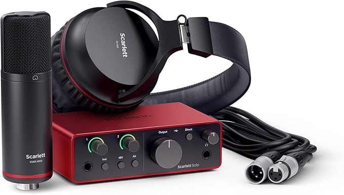 Focusrite Scarlett Solo Studio 4th Gen USB Audio Interface Bundle for the Songwriter, Guitarist or Vocalist with Condenser Microphone and Headphones for Recording, Songwriting, and Podcasting