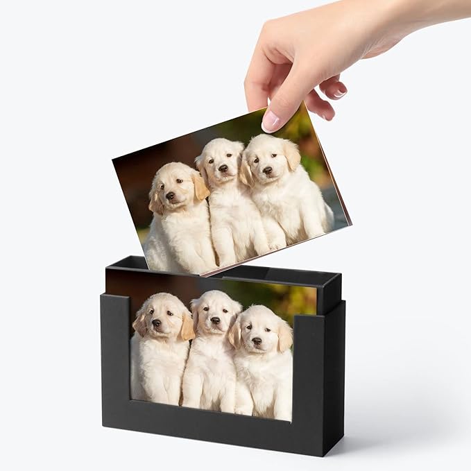 Aiuonenian Photo Storage Box 5x7, Photo Display Boxes for Tabletop, Picture Frame for Couple Photos, Wedding Gift Photo Box Black (2 pack)