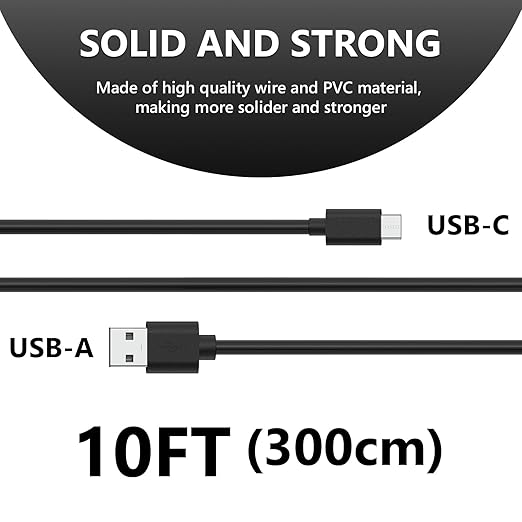 GEEKRIA for Creators USB A to Type C Microphone Cable 10 ft / 3 M, Compatible with Fifine AmpliGame A6, HyperX QuadCast S, SoloCast, Logitech G Yeti GX, TONOR TC30 Mic Cord (Black)