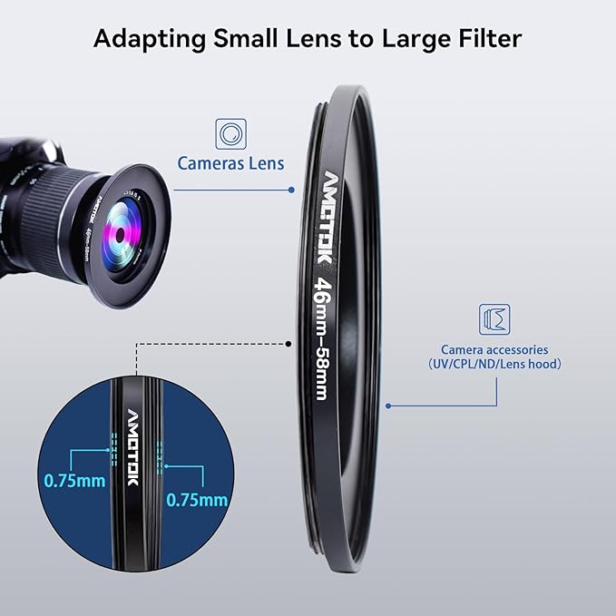 46mm Lens to 58mm Camera Lens Adapter,46mm to 58mm Filter Step-Up Adapter Ring,Compatible All 58mm Filter Accessory