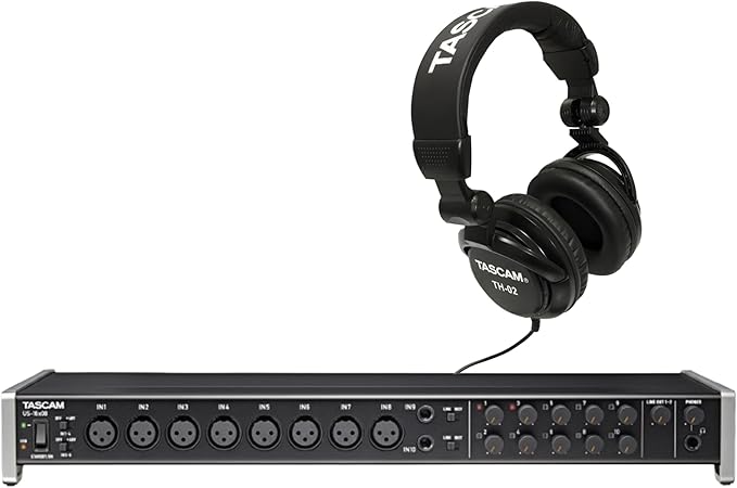 TASCAM US-16x08 Audio Interface and Studio Headphones Bundle