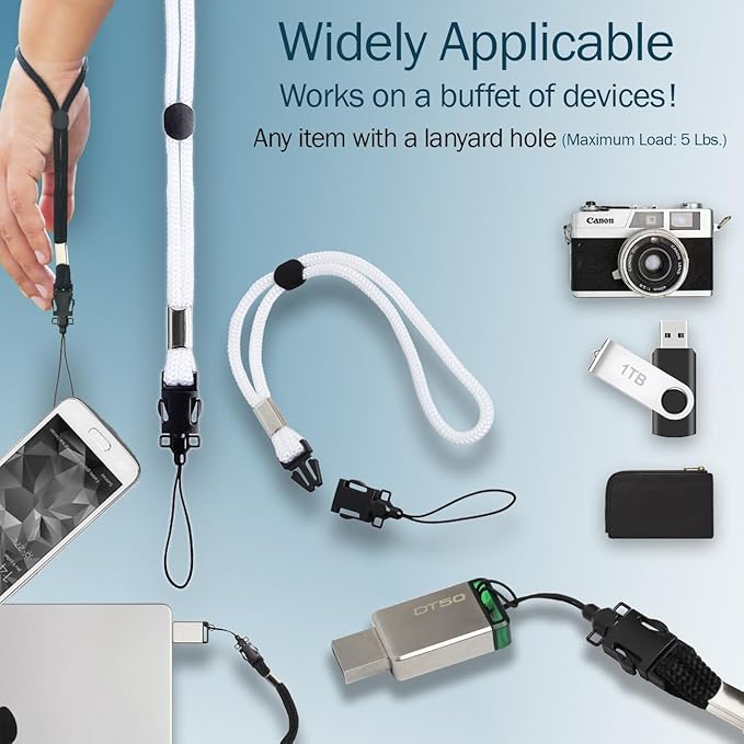 Digital Nc 2 Pack Camera & Cell Phone Wrist Strap (Lanyard Style) Adjustable with Quick-Release. (Black & White Set)