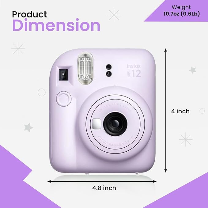 Fujifilm Instant Mini Camera + Accessory Bundle & Compatible Custom Case + Fuji Instant (20 Shots) Designer Mini Photo Album (60 Pockets) (Lilac Purple)