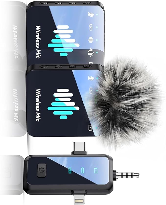 3-in-1 Wireless Lavalier Microphone: 328ft Range, 20H Battery, Noise Reduction for iPhone, Android & Camera - Portable Mini Mic for Vlogging