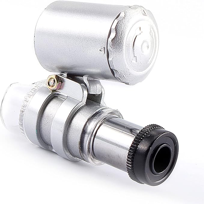 ZJchao Pocket Microscope, 2 Pcs Mini 60X Pocket Microscope Jewelry Magnifier Loupe Glass LED UV Light Mini Handheld Microscope LED Light Loupe Good for Jewelry Stamps and Antiques